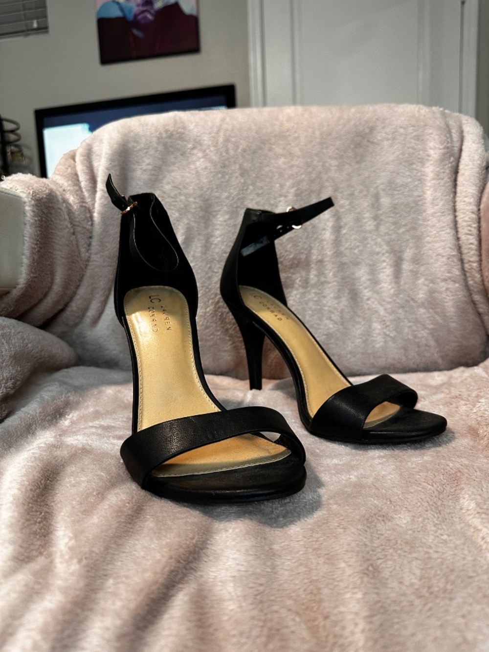 Black leather heels